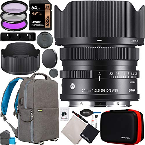 Sigma 24Mm F3.5 Contemporary Dg Dn I Series Lens For Sony E-Mount Full Frame Mirrorless Cameras 404965 Bundle With Deco Gear Photography Backpack + Uv Polarizer Fld Filter Kit + 64Gb + Accessories #TOP7