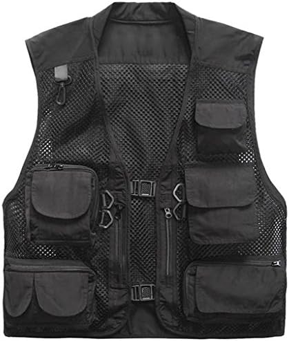 Herebuy8 Men's Mesh Fishing Vest Multi Pockets Photography Outdoor Jacket (Black, XL-US)
