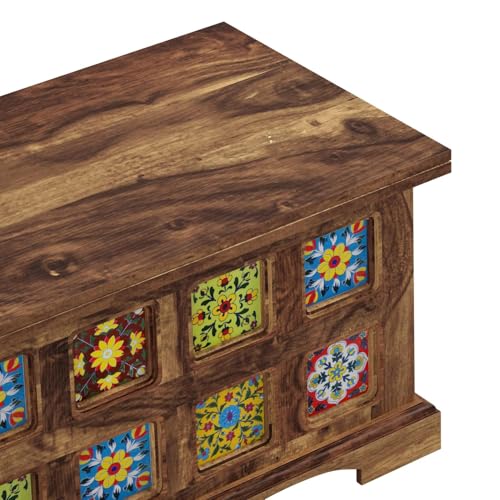 Image of Amazon Brand - Solimo Starlore Solid Sheesham Wood Storage Trunk | Wooden Box Chest for Clothes Linen Storage for Bedroom Living Room Home (Natural Finish)