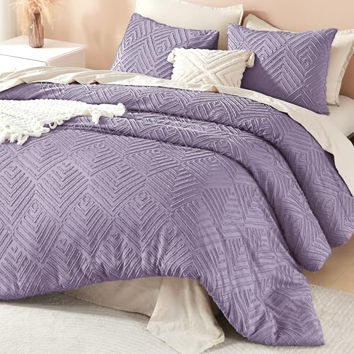 Image of Litanika Grayish Purple Full Comforter Set, 3 Pieces Tufted Boho Farmhouse Bedding Comforter Sets, Lightweight Fluffy Comforter Bed Set for All Season (79x90In Comforter and 2 Pillowcases)