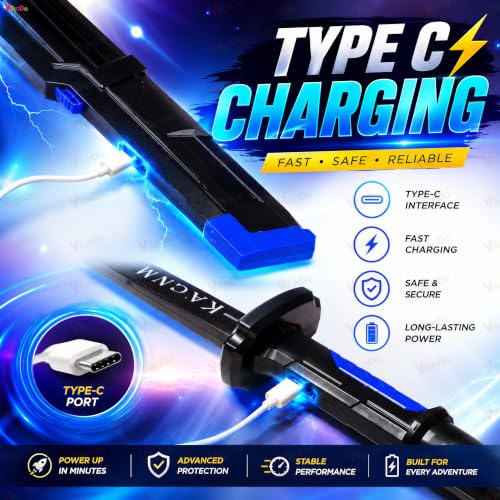 Image of VikriDA LED Light Up Toy Sword with Spark, RGB Color Changing Glowing Blade, Smoke Effect on Draw, USB Type-C Rechargeable Light Sword, Role Play Toy for Kids Boys Girls