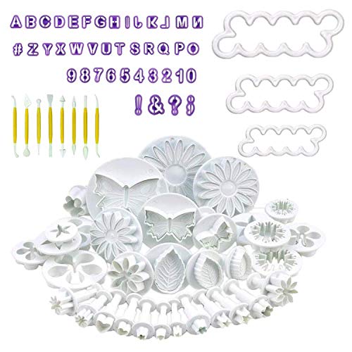 JJA Cake Fondant Cutter Tool, 84 Pcs DIY Cake Decorating Supplies, 40 Letters & Numbers, 33 Fondant Cutters, 8 Engraving Tools for Cake Modelling â€“ Sugar craft Baking Kit
