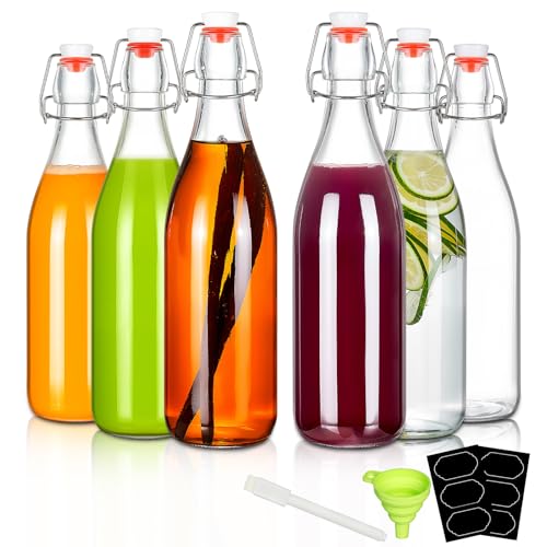 Image of YEBODA 25 oz Clear Swing Top Glass Bottles with Airtight Lids, 6 Pack | Reusable clear glass bottles for home brewing, kombucha, beer, soda, juice, water, kefir, vanilla extract, oil and vinegar