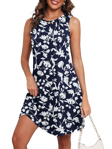 Image of KORSIS Tank Dress for Women Elegant T-Shirt Summer Soft Dresses Sleeveless Swing A Line Vacation Beach Sundress with Pockets
