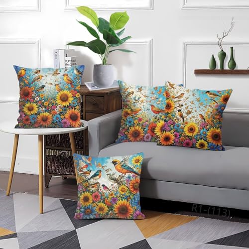 4er Set Bunt Kissenbezug 80x80 Kissenbezüge Outdoor Wasserfest Vogel Kissen, Couchkissen Osterdeko Kissenhülle mit Reißverschluss kopfkissenbezug Dekokissen für Sofa Zuhause Deko Wohnzimmer H2-113 – Bild 7
