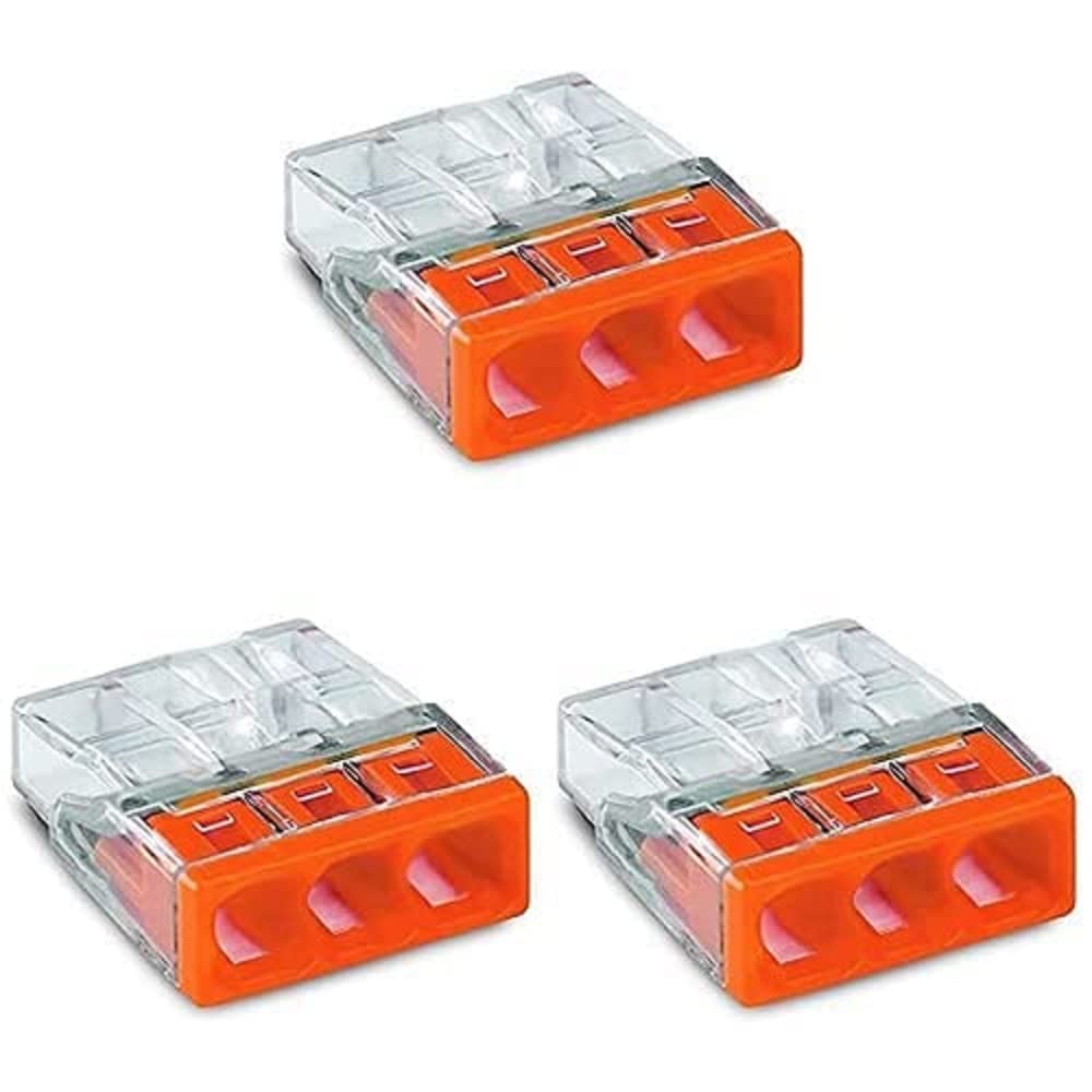 WAGO Klemme, 3-Leiter, Verbindungsdosenklemmen, 2273-203 (100 Stück), Orange, 3er Pack