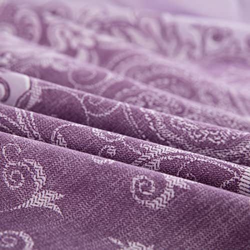Bohemian Flower Bedding Set Purple Mandala Boho Duvet Cover Set King Size Ethnic Exotic Style Duvet Cover with Zipper Closure Microfiber Quilt Cover with Pillowcases for Adult Kids Teen