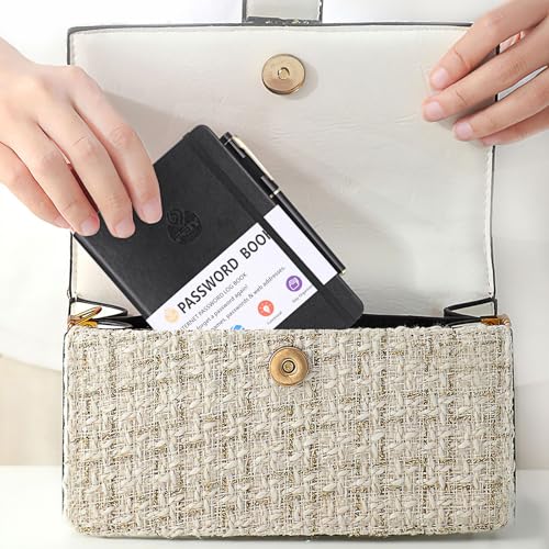 JIANTA Passwortbuch, Passwortbuch mit Register A-Z, und Gelstifte, Organizer für Websites, Benutzernamen und Passwörtern, Platz für 480 Passwörter, mit Stiftschlaufe, Gummiband, Innentasche(Schwarz)
