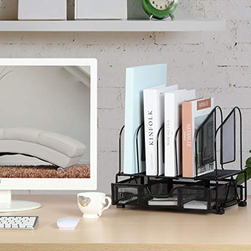 Beiz Desk Organizers And Accessories Storage With Drawer, Paper Tray And 5 Vertical File Folder Holders To Collect Office Supplies, Desktop Organizer For Workspace Home Office School, Black #TOP1