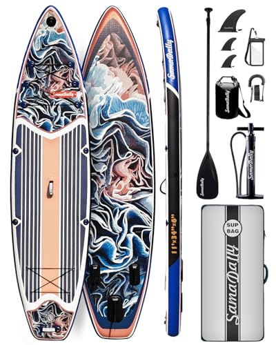 SamaDally 11ft Inflatable Stand Up Paddle Board, Wide & Stable Paddle Board for 2 People/Family, with Practical SUP Board Full Set of Accessories Floating Paddle & Removable Fins