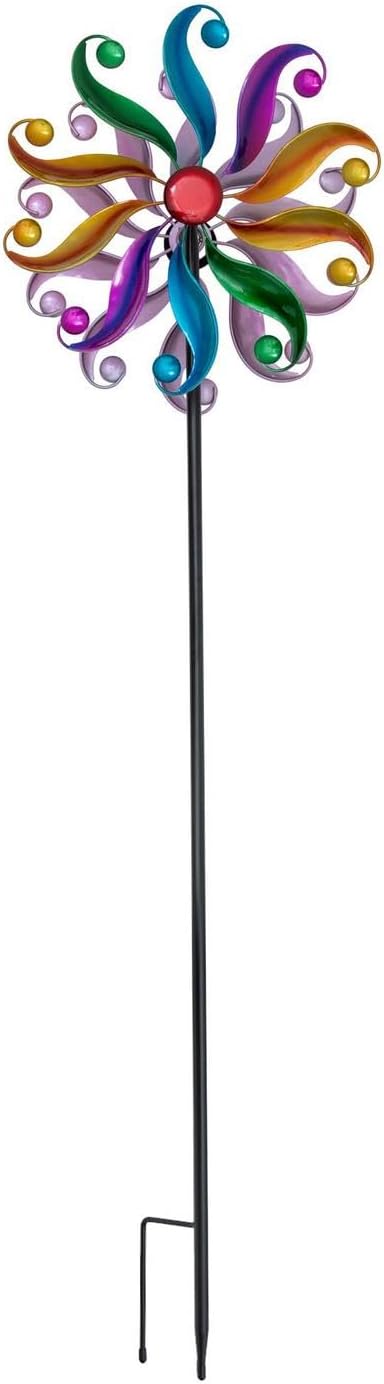 Hobby Lobby Bright Swirls Wind Spinner Metal Garden Stake, Spring, Summer, 48-Inch, Flower Design