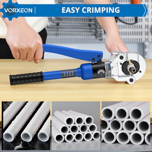 VORXEON Crimping Pliers 8 Tons Hydraulic Crimping Pliers TH Contour 4 Sets of Crimping Dies TH16 TH20 TH26 TH32 with 360° Rotating Head Pipe Crimping Pliers for Copper Pipe Composite Pipe Copper