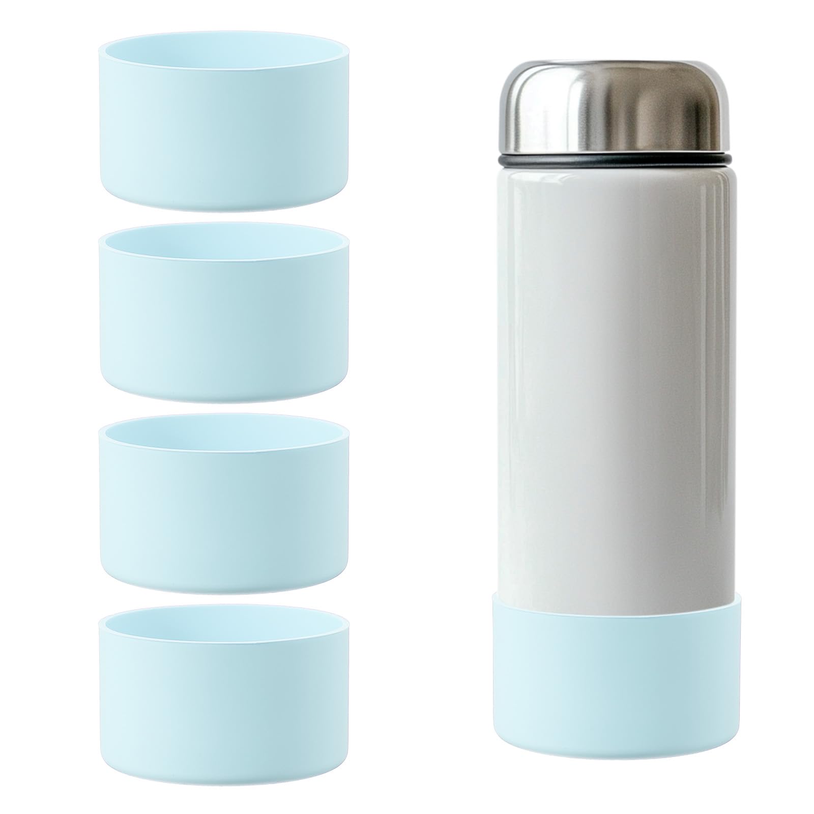 YELARXI Tumbler Boot Silicone Anti-Slip Protective Sleeve Bottom Water Bottle Accessories, 3 Inch Diameter Fit for Stainless Steel Sports Vacuum Flask - 12-40oz (4 Pack, Light Blue)