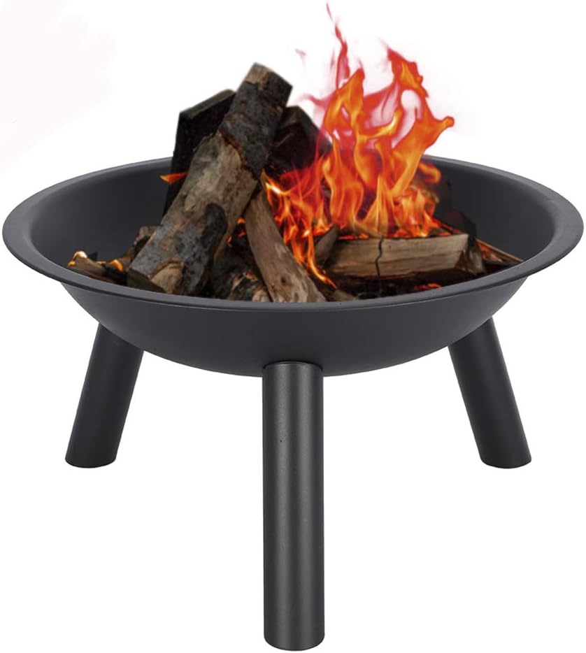 Outdoor Fire Pit 23" Foldable Patio Steel Fire Bowl Fireplace with Mesh Spark Screen Cover Wood Burning BBQ Grill Bonfire for Beach Yard Camping Picnic Pool Party Winter Heater (20IN, Fire Bowl Only) : Garden & Outdoor