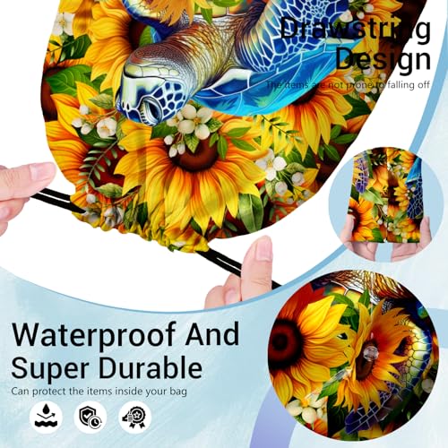 Image of Watercolor Sunflower Gymnastics Grip Bag Sea Tuetle Lightweight Small Athlete String Bag for Grip