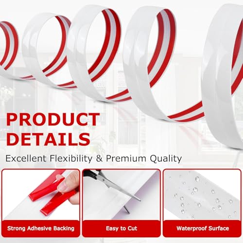 Image of inch1 Roll Flexible PVC Wall Molding Trim - Decorative & Protective Caulk Strip for Table Edges, Door Frames, Baseboards, and Corners (White.)