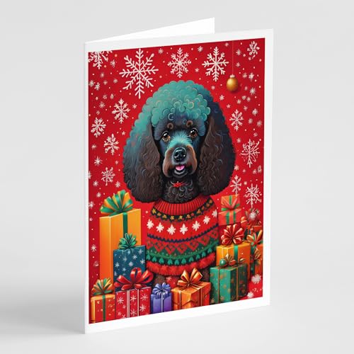 Caroline's Treasures DAC3141GCA7P Poodle Holiday Christmas Greeting Cards Pack of 8 Blank Cards with Envelopes Whimsical A7 Size 5x7 Blank Note Cards