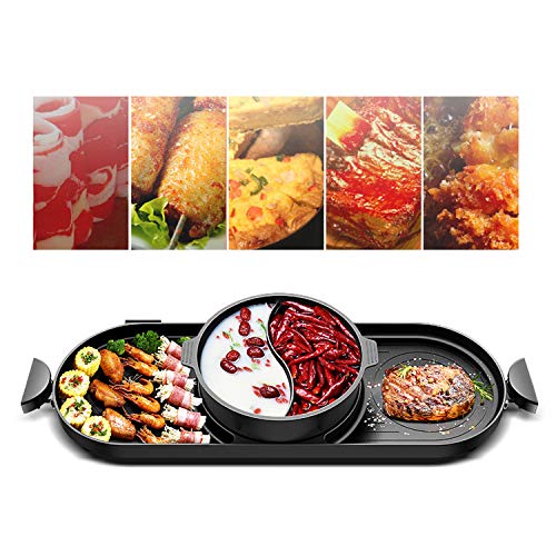 Elektro-Grill-Topf, Indoor Korean Grill und Hot Pot Teppanyaki Grill Nonstick Bakeware Trenne Dual-Temperaturregelung, für Entertainment