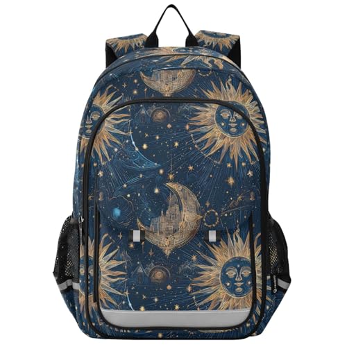 senya Blue Magic Sun Moon Backpack Water-Resistant Bag Lightweight Bookbags with Reflective Strip