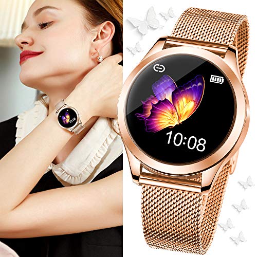 SmartDaily Rose Gold Smart Watch for Women, Color Touch Screen Ladies Smartwatch Waterproof