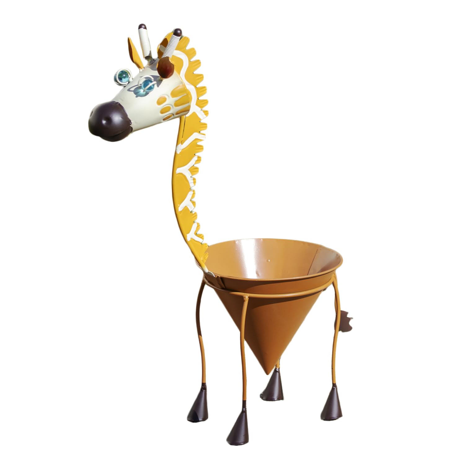 Darthome White, Brown Giraffe Planter Garden Metal Animal Ornament Tall Round Plant Pot Statue Decor