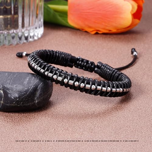 Image of Btysun Fathers Day Gift, Gifts for Men Morse Code Bracelets for Men 2026 Graduation Gifts Mens Bracelet for Him Boyfriend Husband Leather Bracelet Motivational Birthday Jewelry Stocking Stuffers