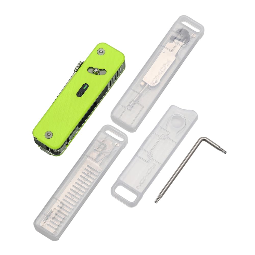 ROXON Utensile tascabile modulare S503G Flex Companion (Verde neon) | Dotato di 8 strumenti essenziali preinstallati (portainserti da 1/4", lama in acciaio D2, cacciavite, sega, forbici, ecc.)