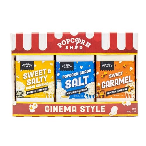 Popcorn Shed Cinema Style Popcorn Seasonings (3 Flavours) - Sweet and Savoury Popcorn Flavouring Variety Pack Easy & Low Calorie Snack Perfect for Parties Movie Nights & Gifting