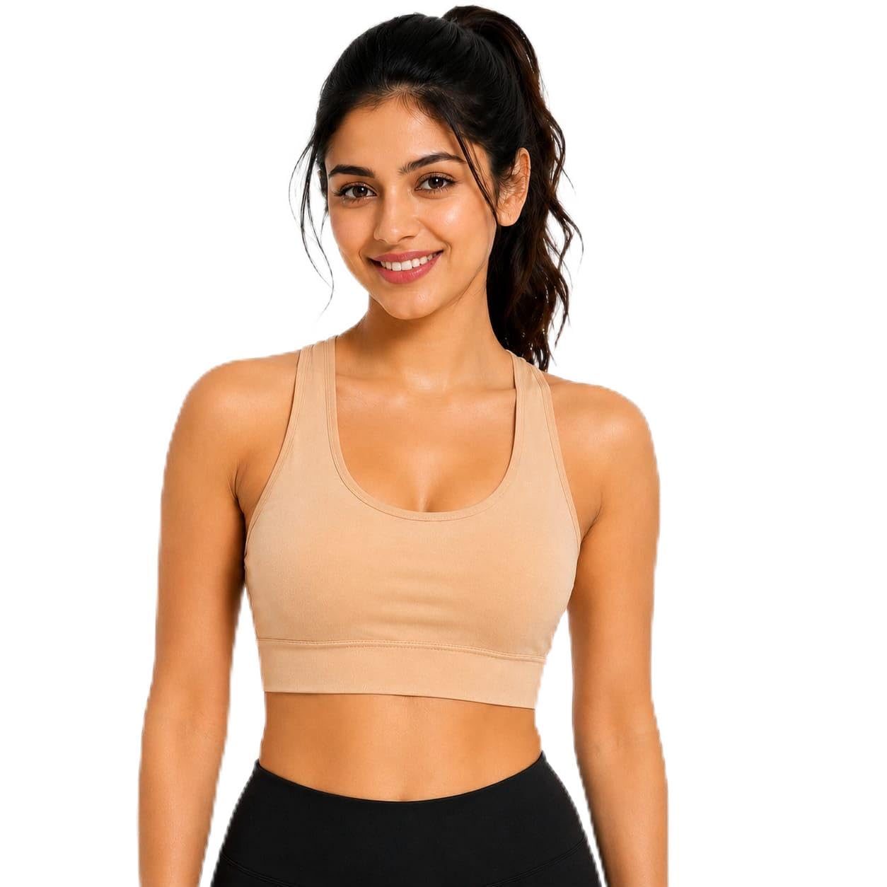 Women's Sports Bra Lightly Padded | Non-Wired Full Coverage Workout Bra | Soft Stretch Breathable Activewear for Gym, Yoga (Beige)-picture-11