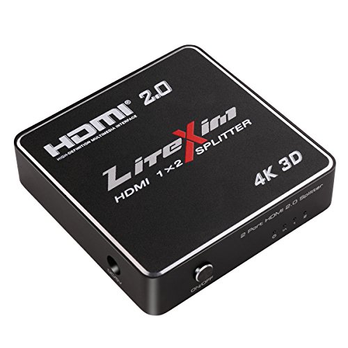Litexim 1x2 HDMI Splitter con carga USB HDMI Splitter Amplificador, negro