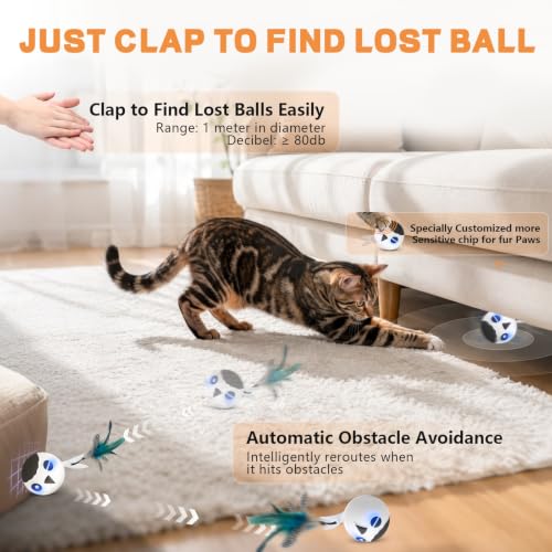 KiwiLove Cat Ball Toy, Upgraded Smart Motion Sensor Moving Ball with 3 Speed Modes & 4 Sounds, Interactive Toy for Indoor Cats, Motion Activated, Chirping Light, 2 Feather Tails(White) by KiwiLove - Used condition - Image 5