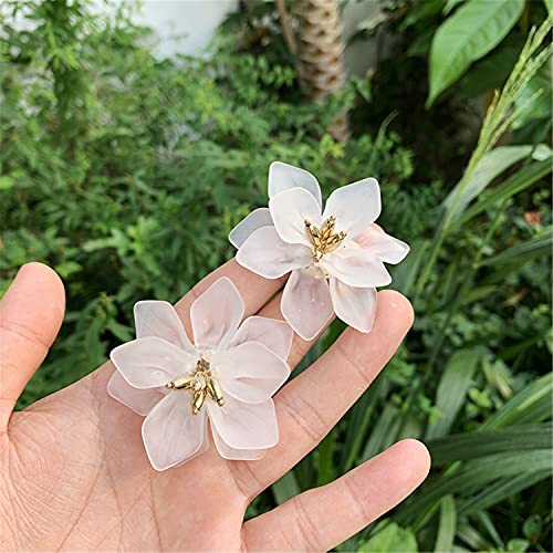 Slsf Unique Handmade Bohemian Large Matte Resin Flower Stud Earrings Dainty Elegant Acrylic Flower Petal Dangle Drop Earrings For Women Girls Statement Jewelry Gifts (White) #TOP2