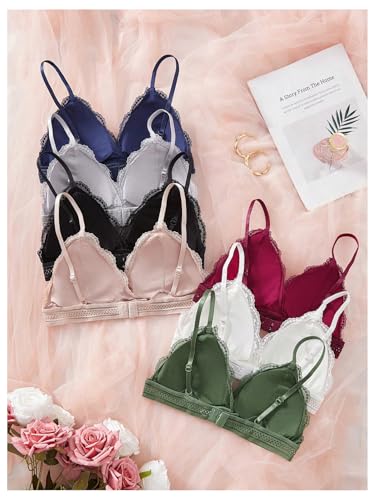 Women's 7 Pack Wireless Bralettes Lace V Neck Spaghetti Strap Soft Everyday Bras2