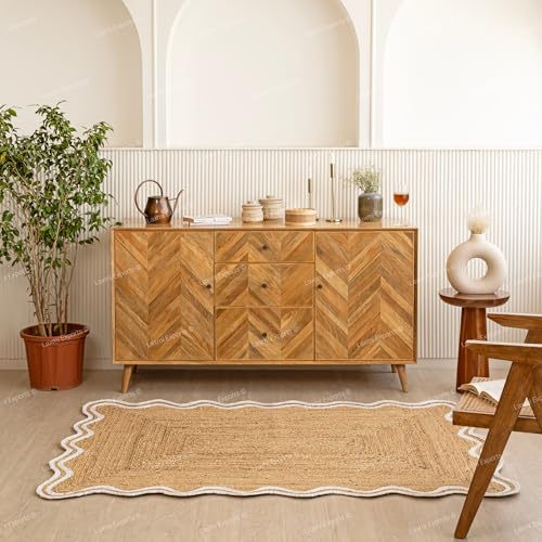 Tapete rectangular de yute natural hecho a mano 3x5 ft miniatura 3