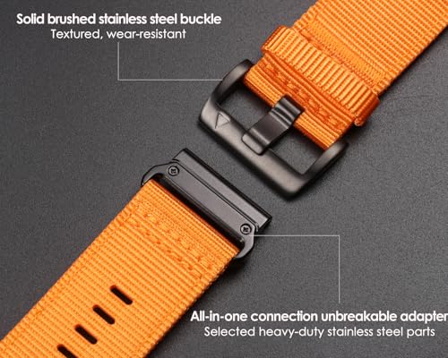 Image of HEMSUT Premium Nylon Watch Band for Garmin Quick Fit Watch - 20 /22 /26mm, Glossy Durable Non-Taper Strap with Tang Buckle Military Strap for Fenix Forerunner Approach MARQ Epix Tactix Quatix D2 Series