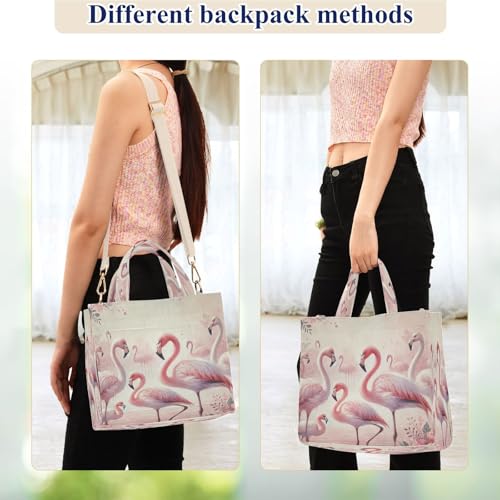 Emelivor Flamingos Flowers Tote Bag for Women Shoulder Teacher Crossbody Beach Bag for Office Travel College Holiday S3