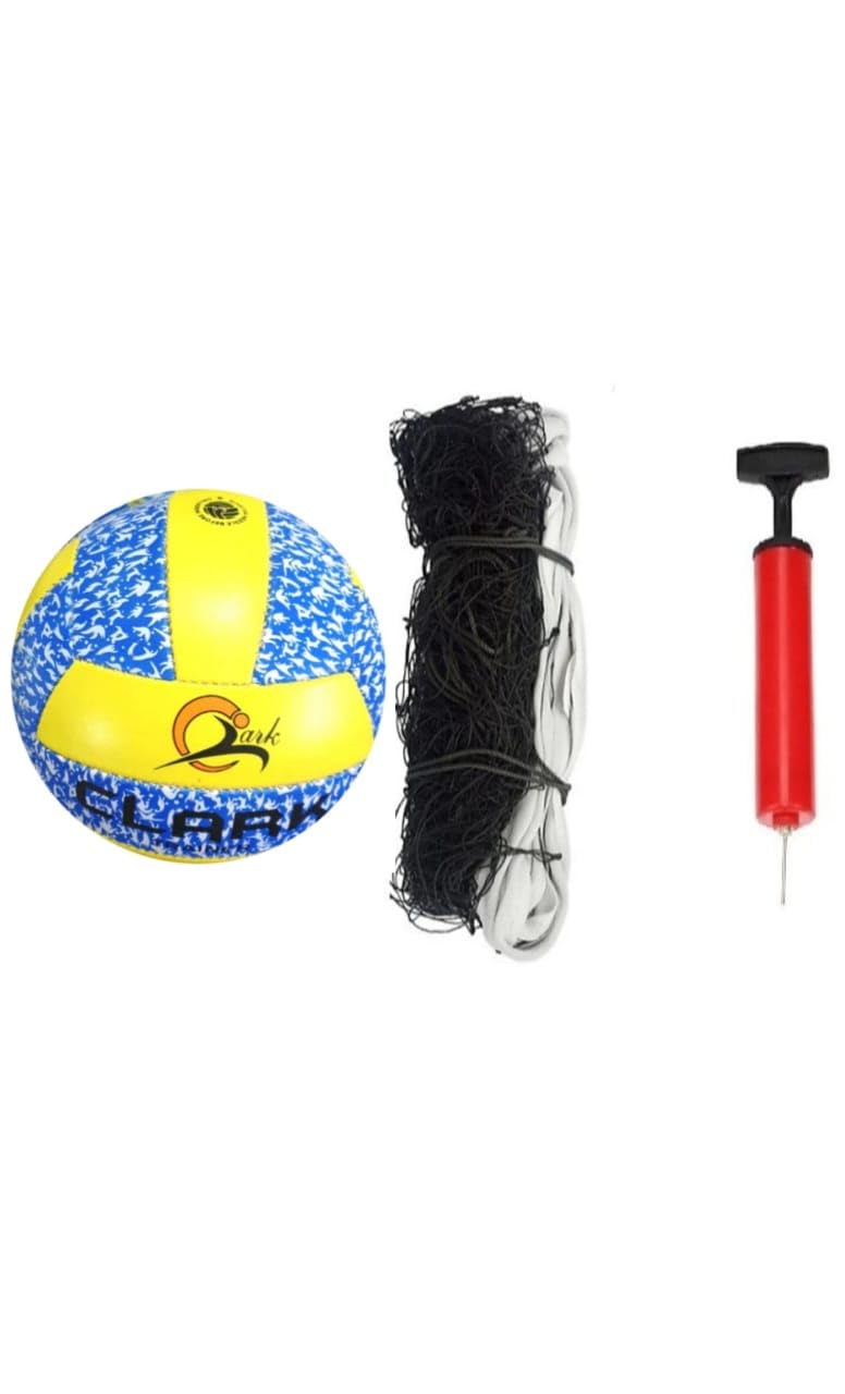 GenericClark PU Volleyball Size-4 with Air Pump and Black Nylon Net|| Official Size and Weight (Pack of 1)