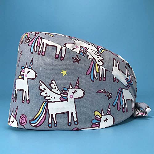 MIYAA 2 Pièces Casquette De Nettoyage en Coton Chapeau De Travail Réglable Chapeau De Salon Imprimé Licorne Arc-en-Ciel pour Les Fournitures De Soins Personnels De Travailleur Cover