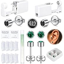 DJCIW 15pcs G23 Titanium Ear Piercing Kit 4mm Black CZ, Self Piercing Gun with Extra G23 Earring Studs Professional Home Piercing Set with 60Pcs Ear Cleaning Floss 8 Ear Covers- Hypoallergenic & Safe