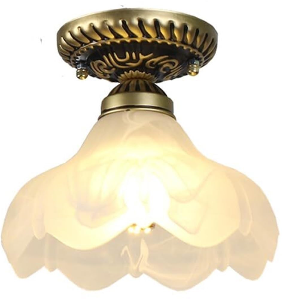 LYOUAE Mid Century Frosted Glass Ceiling Light Retro Floral Ceiling Lamp