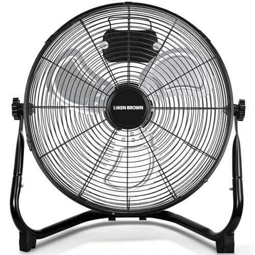KEN BROWN 14 Inch High Velocity Metal Floor Fan, 3 Speed & 360° Adjustable Tilt, All-Metal Construction, Powerful 25 ft/sec Airflow, for Warehouse, Workshop, Factory, Garage & Home