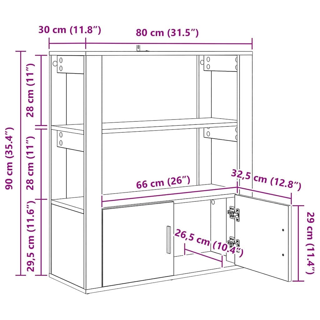 vidaXL Vitrina Roble Negro 30 x 80 x 90 cm Madera contrachapada, Salón Elegante, aparador Rectangular Moderno, Almacenamiento en Madera, Mueble Decorativo Funcional para Interiores