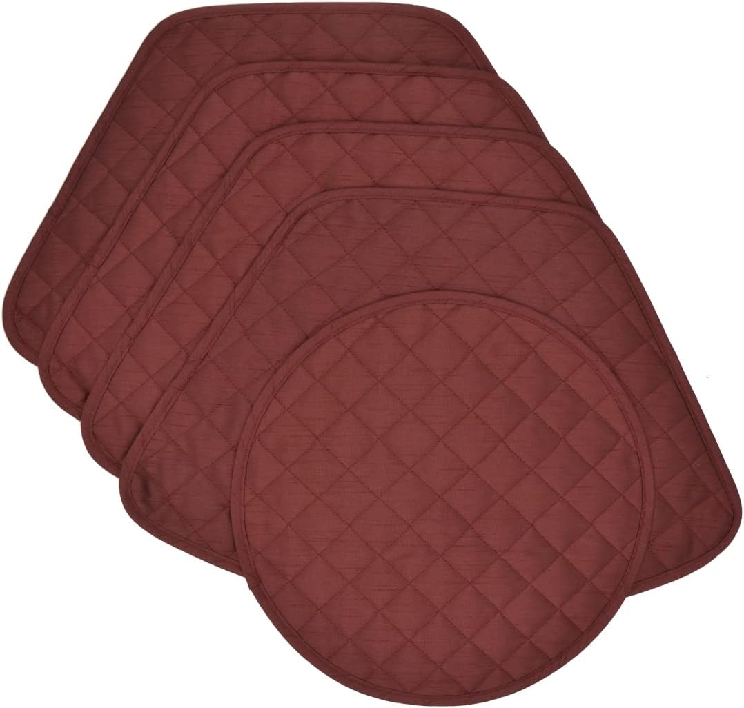 Sweet Pea Linens Quilted Burgundy Silky Dupioni Wedge-Shaped Placemats - Set of Four Plus Center Round-Charger