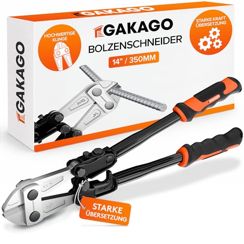 Gakago Bolzenschneider 14 (350 mm) - Metallschneider mit gehärteten CR-V Klingen - Kraftvolle Übersetzung & ergonomische Gummigriffe - Bolzenschneider groß für Draht Metall & Zaun
