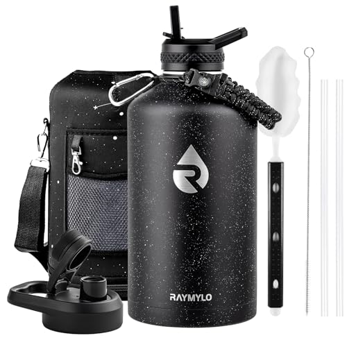 Image of RAYMYLO 128oz Insulated Water Bottle, Triple Wall Vacuum Stainless Steel Water Bottles - Keeps Cold 48H, Reusable One Gallon Flask Jug for Gym, Sports, Camping, Hiking,Travel, Starry Sky-Black