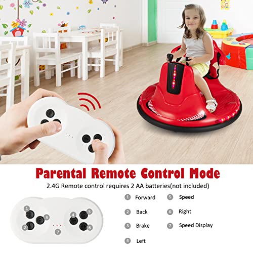 Costzon Bumper Car, Battery Powered Electric Vehicle W/Remote Control, Safety Belt, Music, Flashing Lights, Joysticks, 360 Degree Spin, 2 Driving Modes, Gift For Boy Girl, Ride On Car (Red) #TOP1