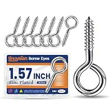 Tinoysian 40PCS 1.57 Inch Eye Screws for Wood Heavy Duty Screw Eye Hooks Zinc Plated Eyelet Screw Hooks Eye Bolts for Hanging Christmas Tree Bracket Screw Eyebolt