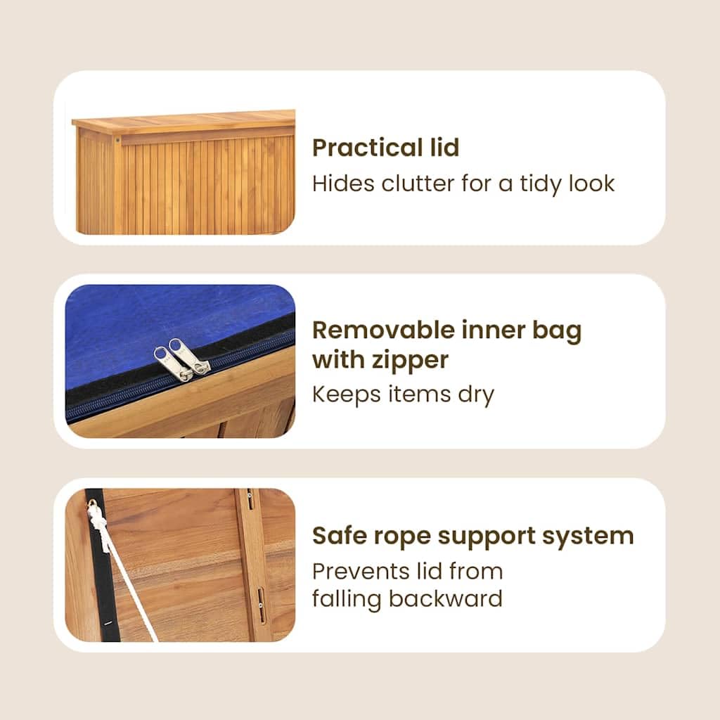 Gartenbox XXL Holz Gartenbox Holz Auflagenbox Wasserdicht Holz Gartenbox XXL Garten Auflagenbox Kissenbox Gerätebox Massivholz Teak Gartentruhe 175 x 50 x 55 cm