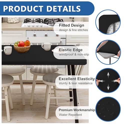 Enjoyidea Fitted Table Cloth Rectangle Table 42x72 Inch-2 Pack Black Elastic Spandex Table Cover-Small Stretch Folding Table Cloths Topper Cap for Kitchen Dining Picnic Patio Outdoor Party Tables