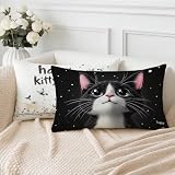 Outdoor Kissen 2 Stück Schwarz Kissenbezug 30x50 Dekorative Kissenhüllen, Katze Wetterfest Kissenbezüge Samt Kopfkissenbezug mit Unsichtbarem Reißverschluss, für Sommer Boho Deko Sofa Garten S-5807